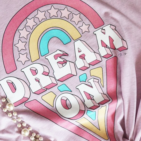 Lilac Pastel Dream On Graphic Cotton Tee T Shirt - Picture 3 of 8